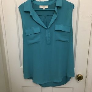 LOFT Mixed Media Collared Split Neck Shell size XL